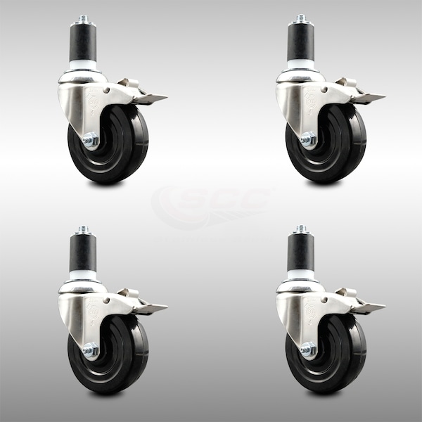 Service Caster 4 Inch 316SS Soft Rubber Swivel 1-1/2 Inch Expanding Stem Caster Set Lock Brake SCC-SS316TTLEX20S414-SRS-112-4 - main